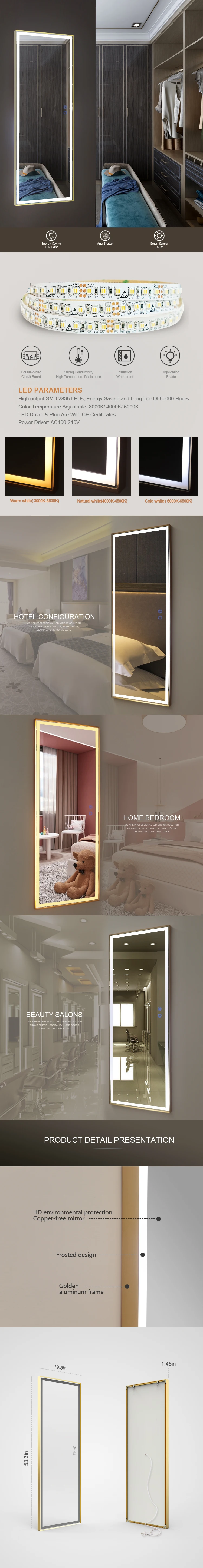 Home Decor Wall Mounted Led Full Length Dress Mirror Bedroom Mirror With Lights