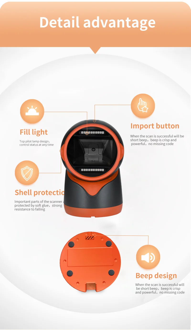 Winson WAI-5900 Desktop 2D Barcode Scanner Omnidrectional 2D Scanner for Supermarket