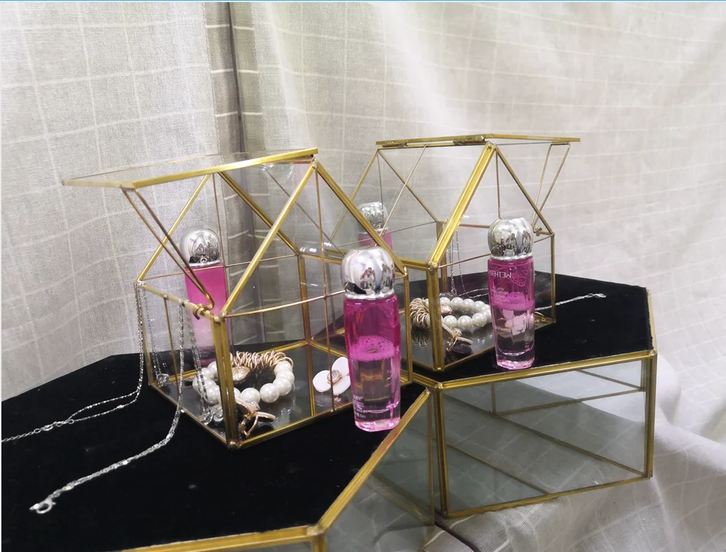 Multicolored Geometric Stained Glass Terrarium Glass Container For