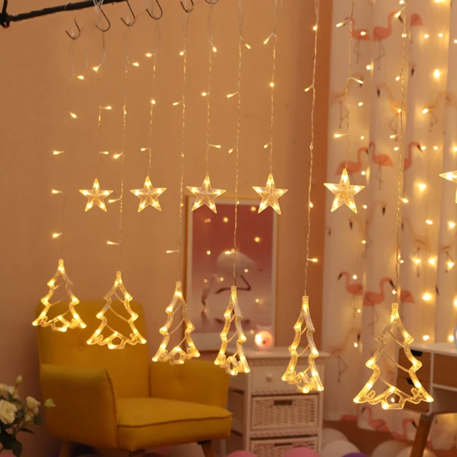 Various types Holiday christmas motif curtain light star Xmas tree Heart Elk bell deer twinkle LED window curtain string light