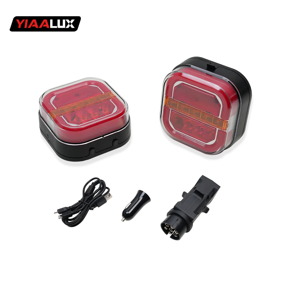 26led Square Rechargeable Truck Trailer Tail Lights Kit With Plug US 12V 24V Magnetic Rear Stop Signal Lamp for Truck Van factory