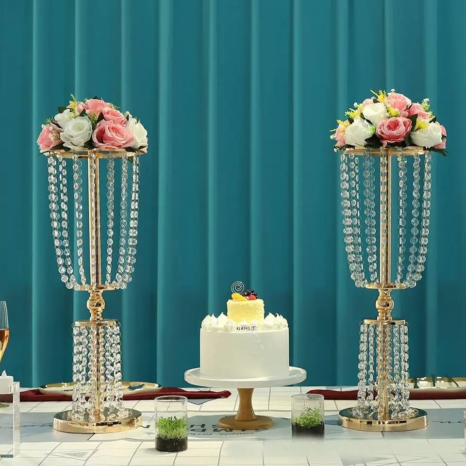 Wedding Centerpieces Table Decoration Gold Metal Crystal Chain Flower