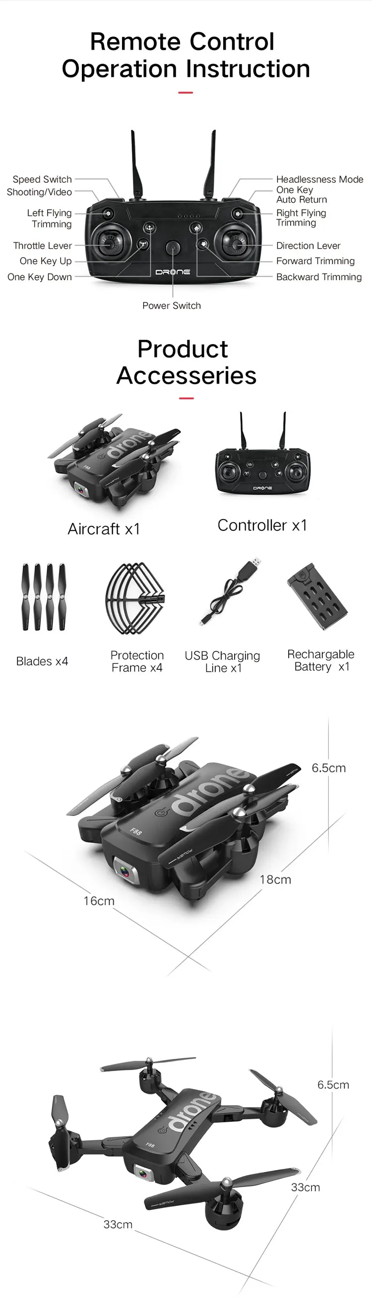 F88 optical flow folding drones with long flight time aircraft