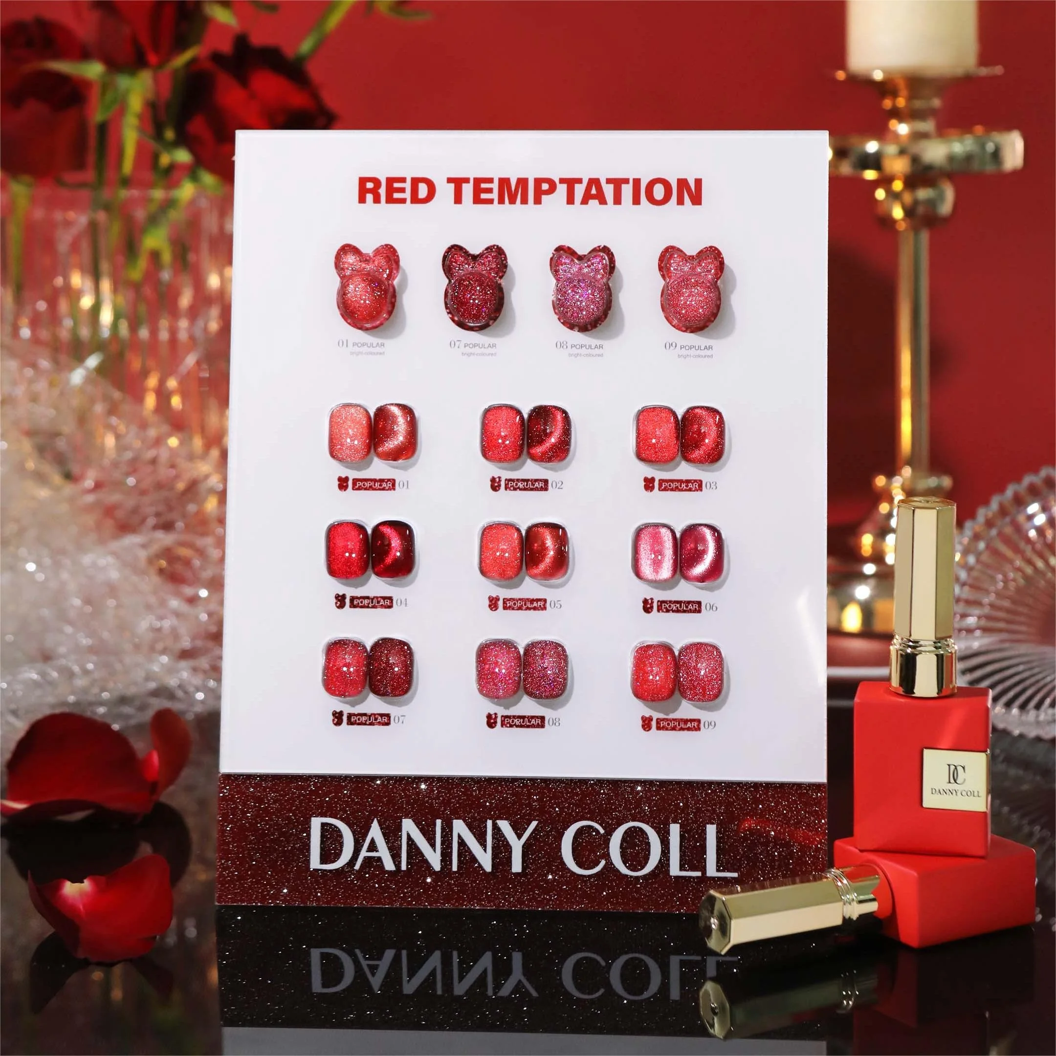 DANNY COLL New Year Nail Gel Set - 9 Colors Red Diamond Glitter