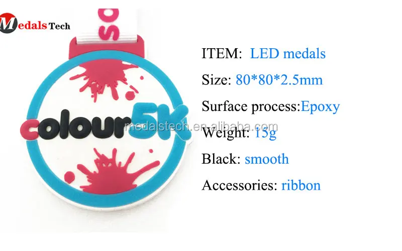No minimum order color filled LED flashlight function make metal medallion custom gold medal 85mm