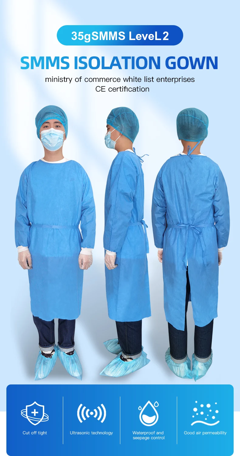 disposable level2 sms isolation gown 35g smms ultrasonic waterproof breathable surgical gown