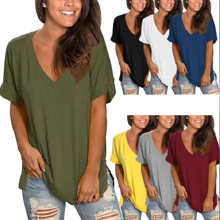 women's v neck polyester t shirt