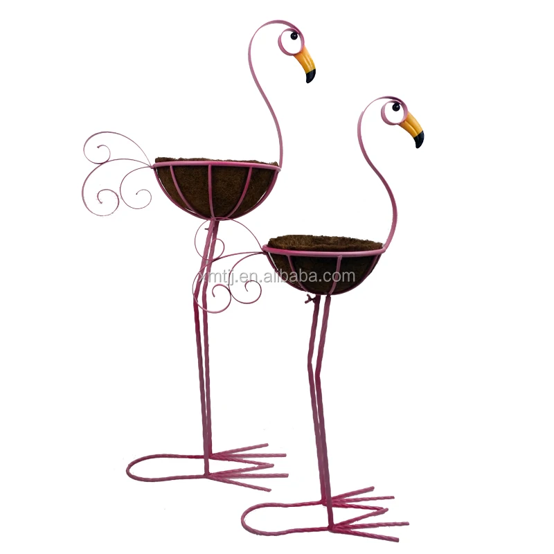 New Outdoor Garden Flamingo Flower Planters Metal Flower Holder With