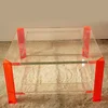Living room furniture design glass table top bright colored legs coffee table
