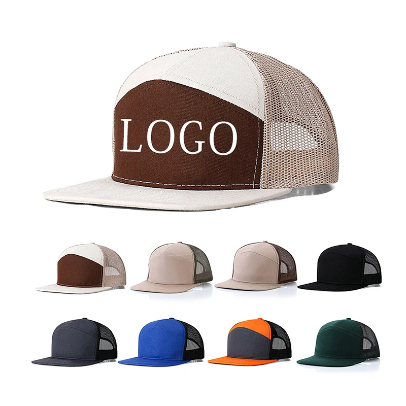 Customized logo richardson 168 cotton trucker hat breathable 7 panel flat brim baseball cap wholesale