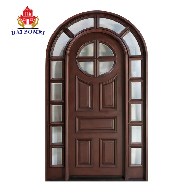 拱形门设计玻璃旁瓣实木外部入口门前门木雕设计