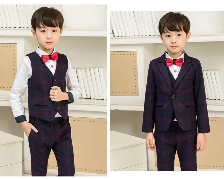 Kids formal dress wedding party suit 4 pcs plaid suit for boys