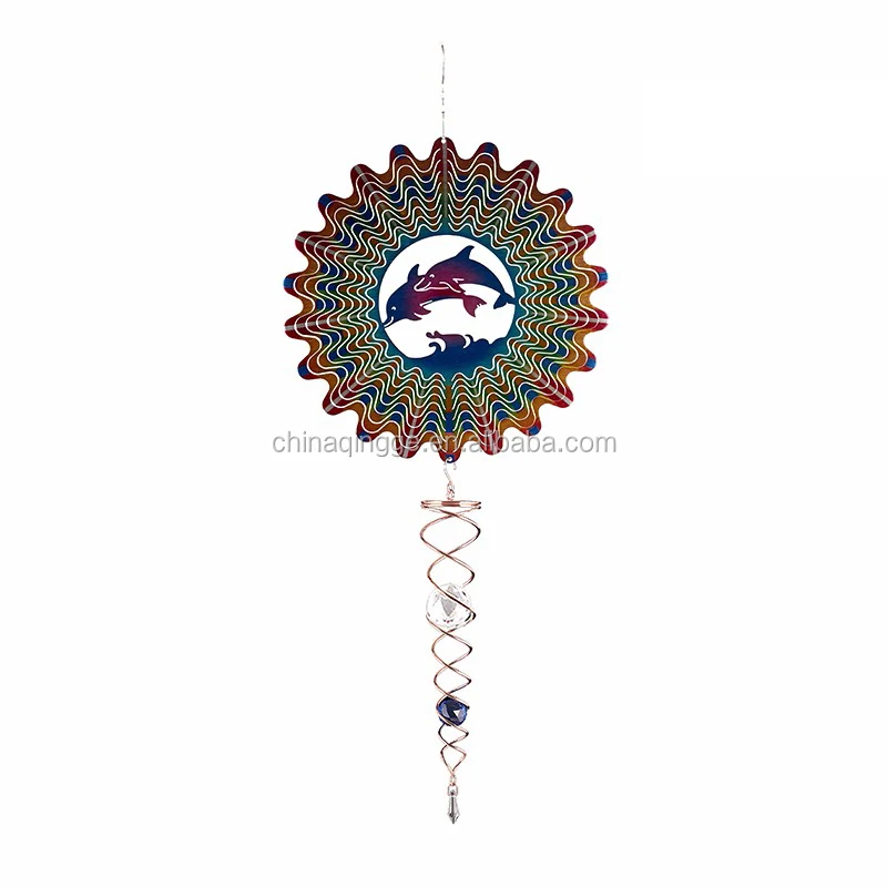 3d Metal Wind Spinner With Wind Twister Double Crystal Glass