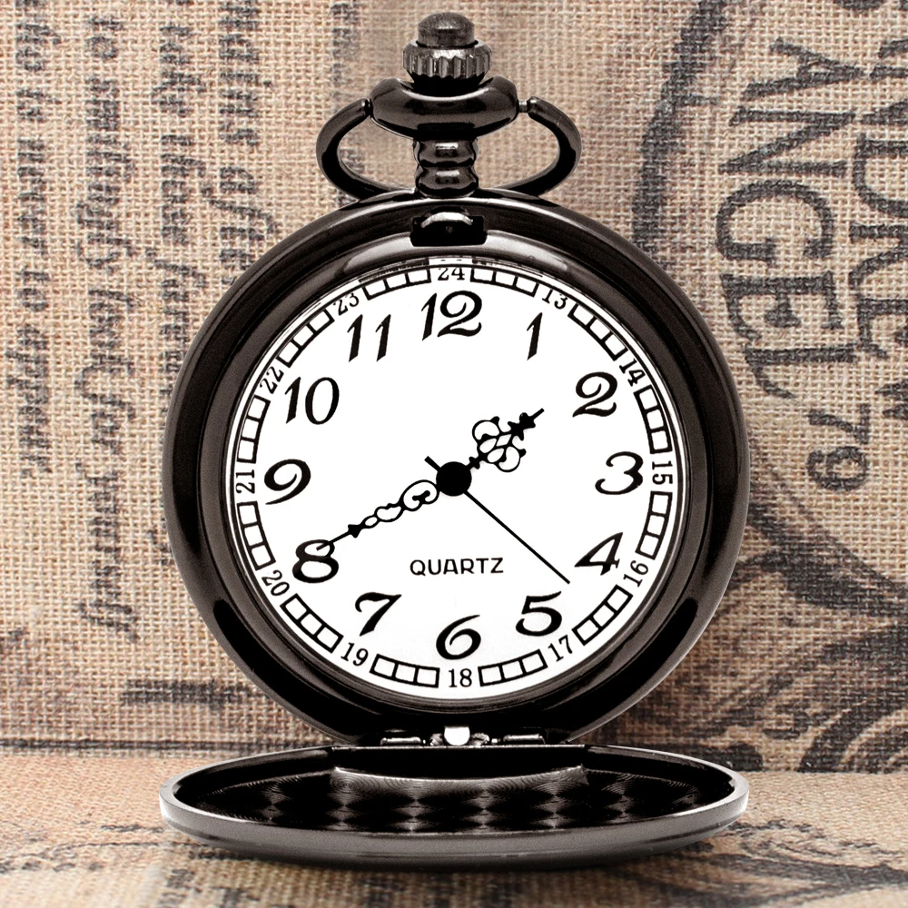 Engraving Logo Pocket Watch Retro Black Charm Custom Quartz Pocket