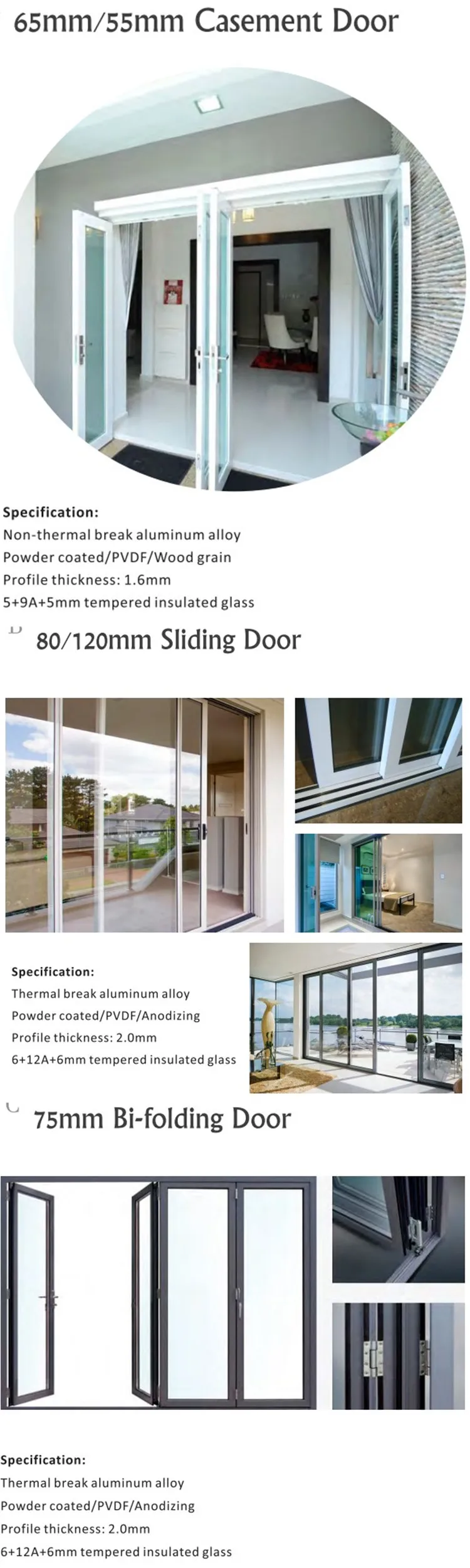 Horizontal Balcony Glass Accordion Aluminum Bi Folding Door