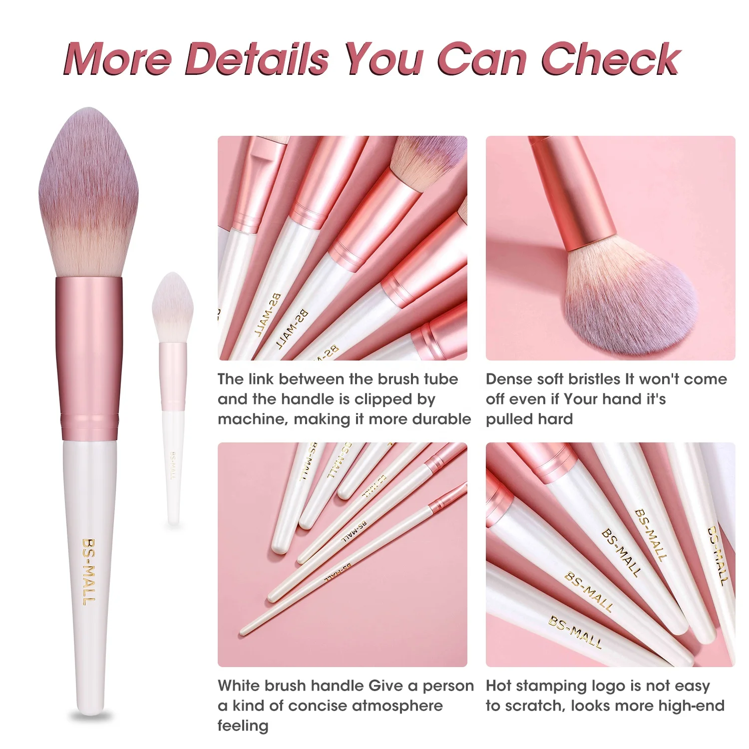Bsmall Low Moq Makeup Brush Set 16pcs Private Label Cosmetic Brushes White Pink Makeup Brushes
