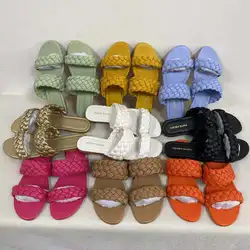 9Colors Fashion Weave Women Slipper Ladies Slides Shoes Summer Flat Heel Casual Open Toe Outdoor Beach Sandal Flip Flops