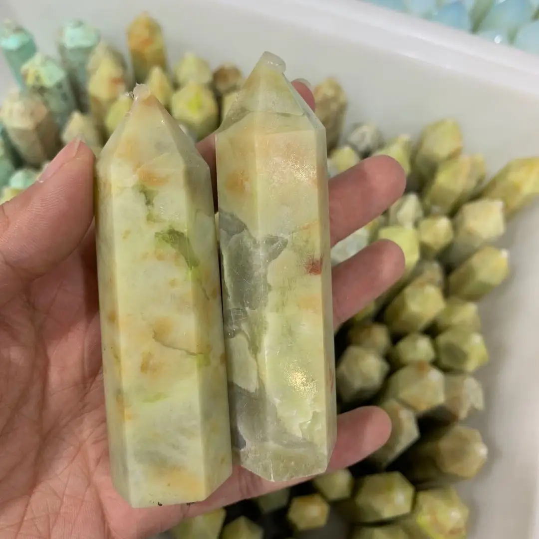 Natural crystal polished green jade point oblisk fengshui healing folk crafts stone for reiki decoration