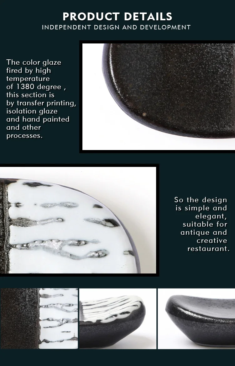 wholesale Japanese tableware new oval white black decorative chopstick and spoon stand holder ceramic chopstick rest set