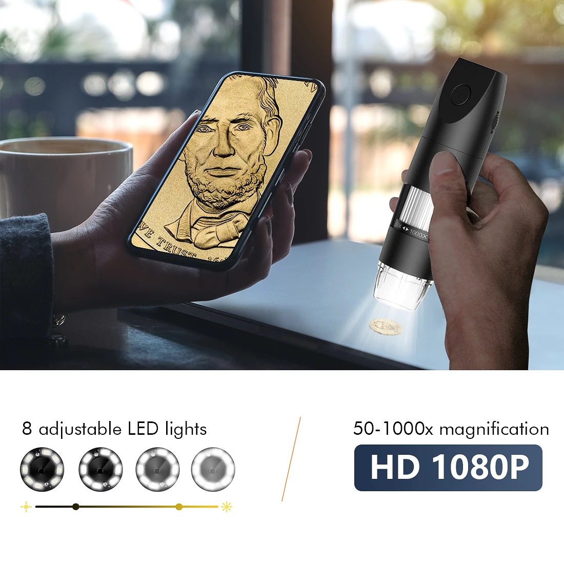 Newest Factory Supplier 1000X Zoom 2MP 1080P HD Video Portable Wifi Digital Magnification Microscope Camera for Student/kid