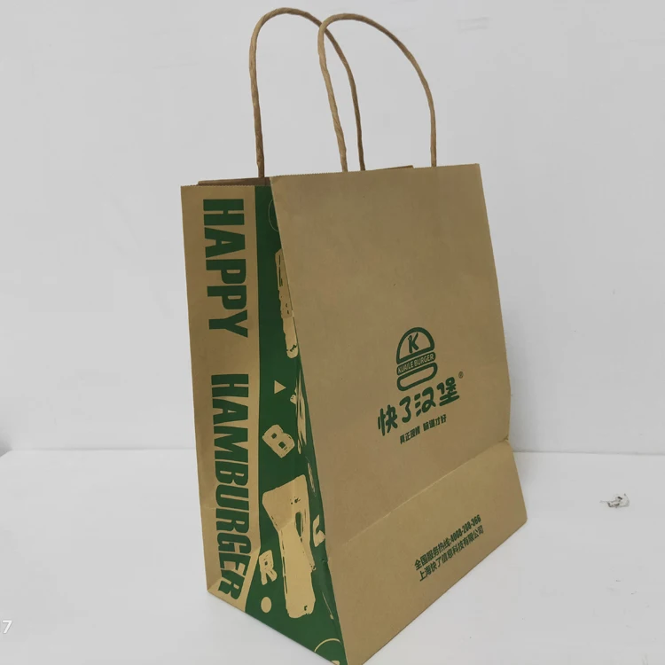 Customized beverage doggie bag take away food bag disposable kraft paper bag 