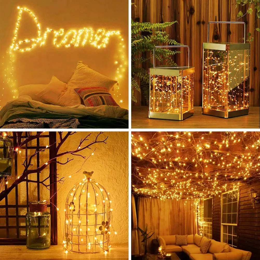 Solar Powered String Lights 100 Led Copper Wire Fairy Lights For Indoor