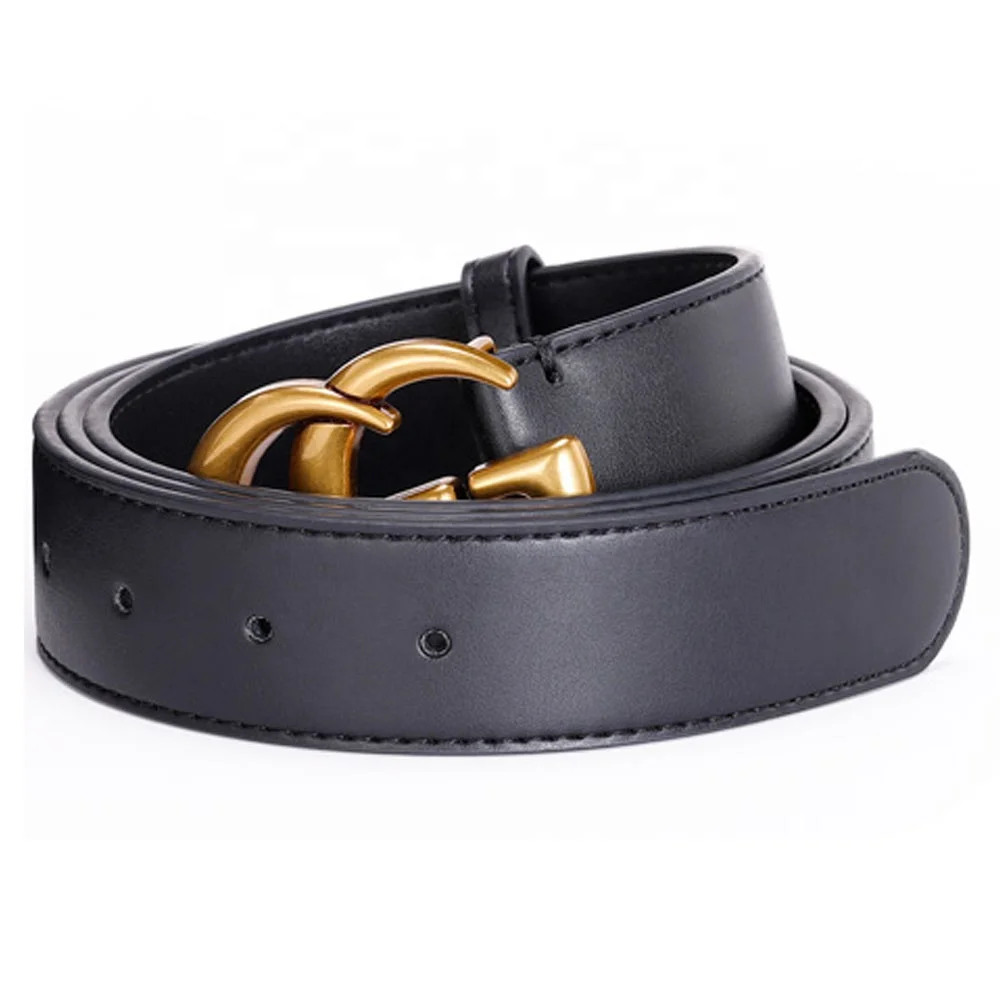 Women Fashion Black Leather Belt Retro Casual Waist Belt with G Buckle Pants 3.4cm Width