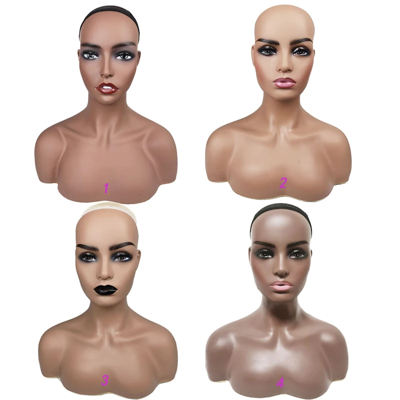 
Wig Mannequin Head And Bust Realistic Female Bald Wig Display Stand Afro Mannequin Head with Shoulders 