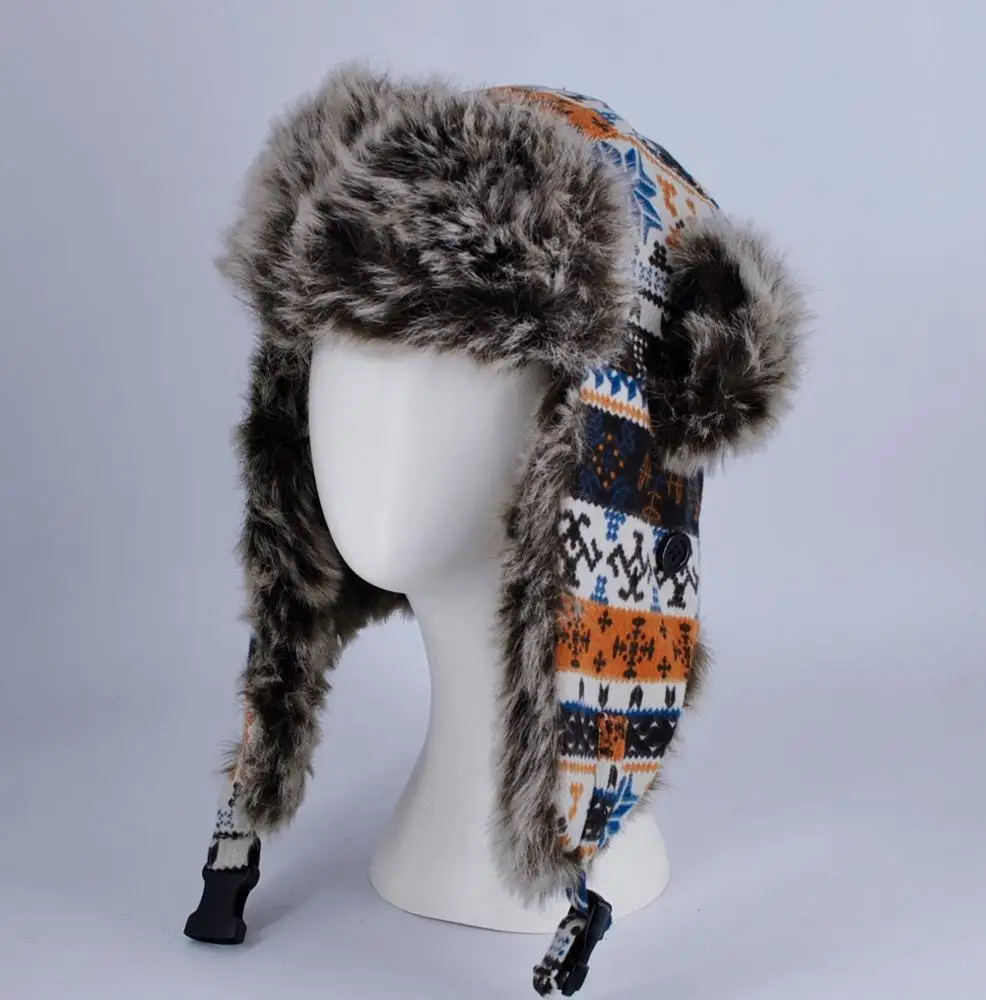 人造毛皮冬季帽子针织礼帽帽子皮瓣帽子