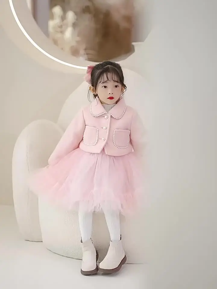 Children's Clothing for Girls Spring and Autumn Woolen Dress Set