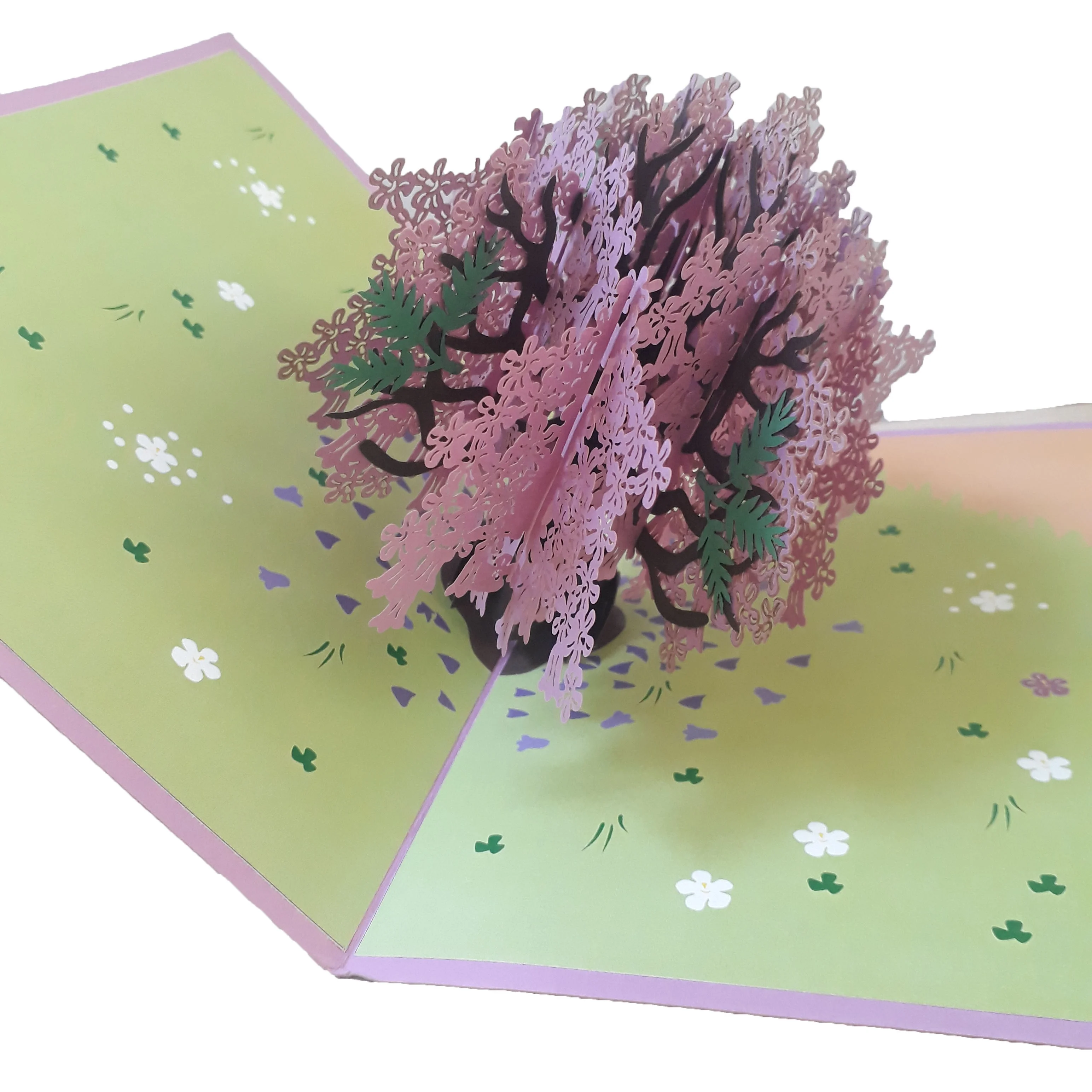 热卖亚马逊 2019 婚礼请柬贺卡定制设计越南樱花树手工 3d 弹出卡