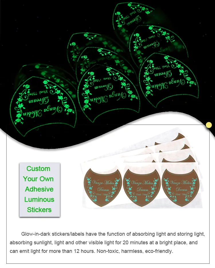 Custom Printing Adhesive Luminous Glow In Dark Paper Sticker Labels For