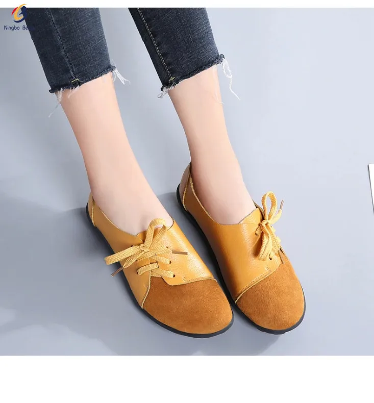 New Mother Shoes Lace Up Flat Shoes Leather Casual Comfortable Dress