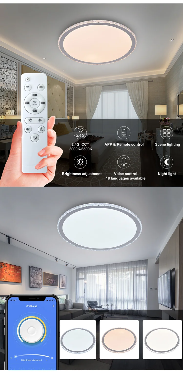 Smart Led Ceiling Light With Remote 2.4g App Control 12inch 36w ...