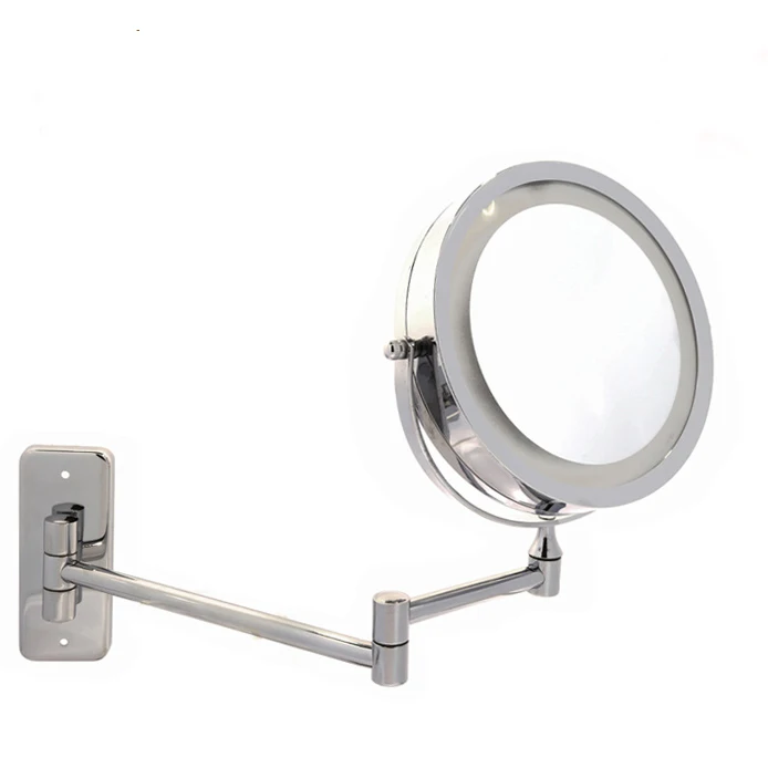 Battery LED lighted cosmetic shaving foldable bathroom mirror
