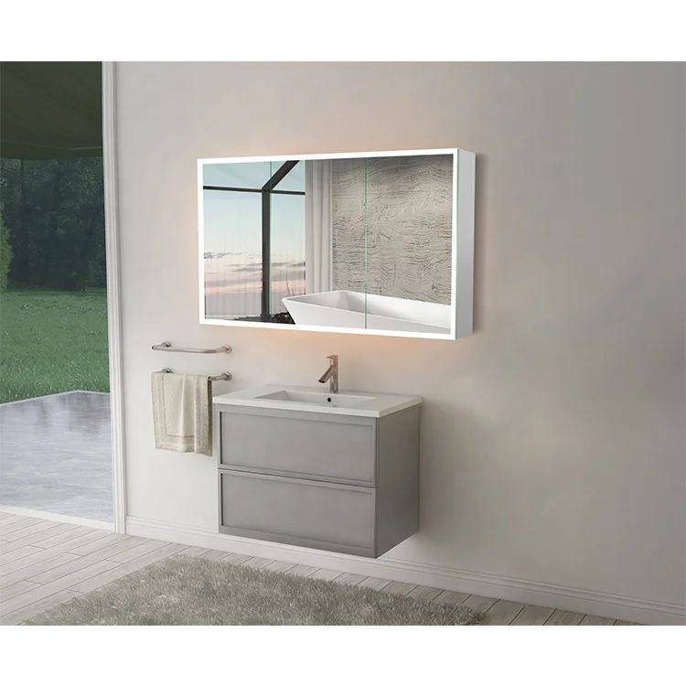 China factory double sides mirror doors modern bathroom led lighted wall cabinet mirror