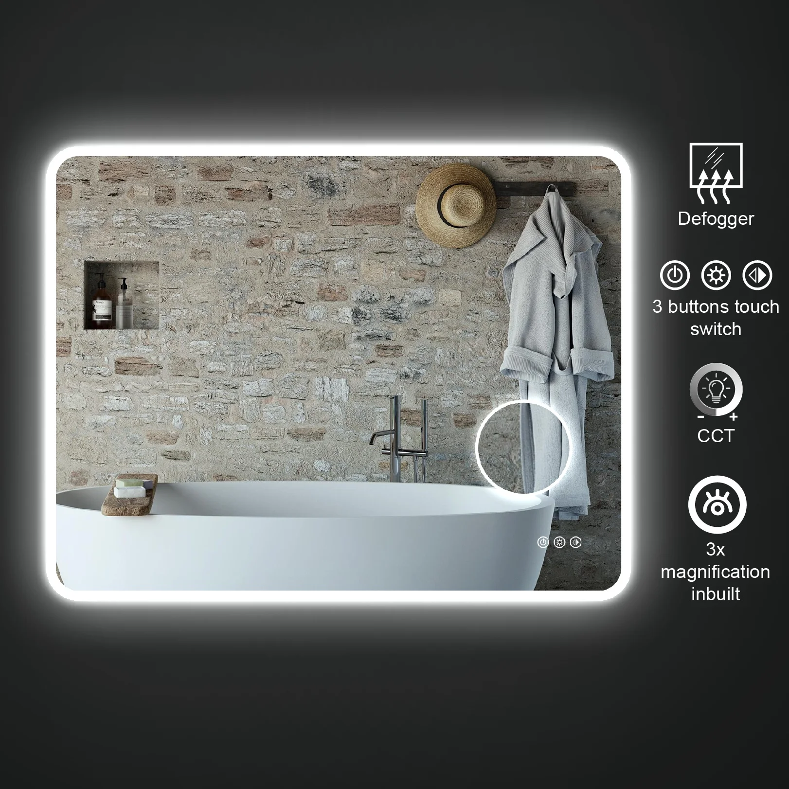 Bathroom led mirror light with magnifying mirror led lighted for led mirror light