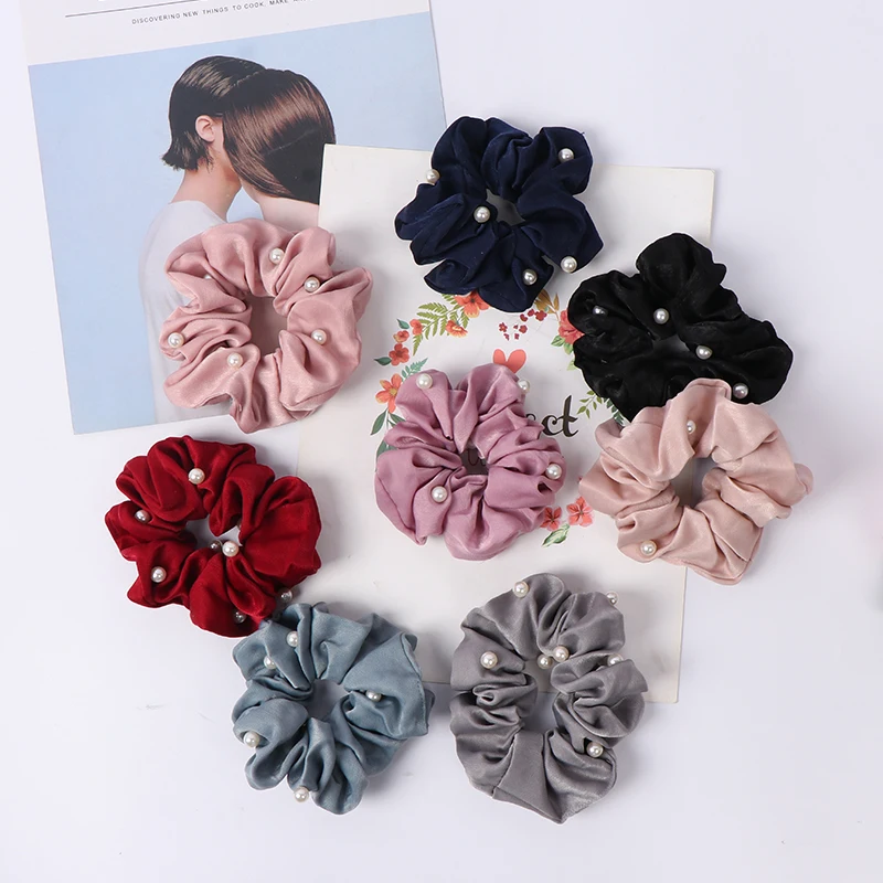 Manufacturer Pearl Hair Elastic Silk Satin Hair Rubber Bands For Girls