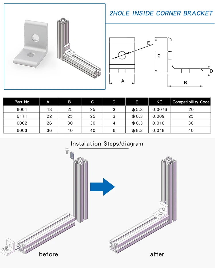 2 Hole Aluminium L Shape Bracket Slotted Angle Bracket For Aluminium