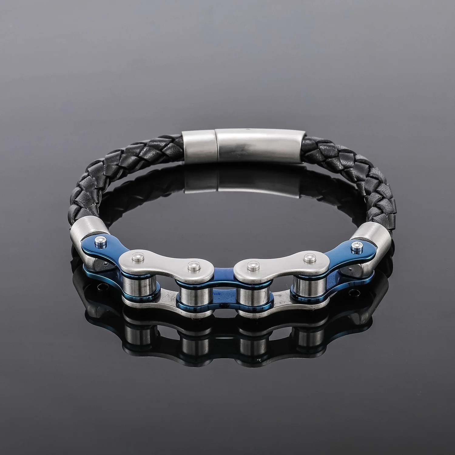 Wholesale Simply Style Men's Stainless Steel Bracelet Fashion Leather Bike Chain