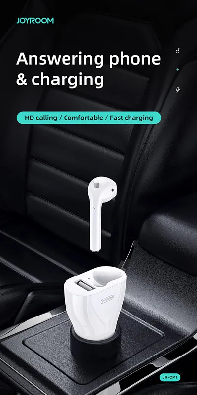 JOYROOM JR-CP1 2 in 1 car charger with 1:1 single wireless earphone v5.0 earbuds