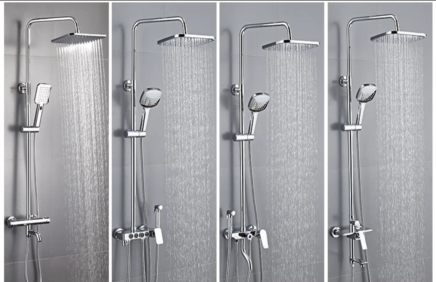 Bathroom Exposed Thermostatic Chrome Brass Bathroom Rain Shower Faucet Mixer Tap  Shower Set