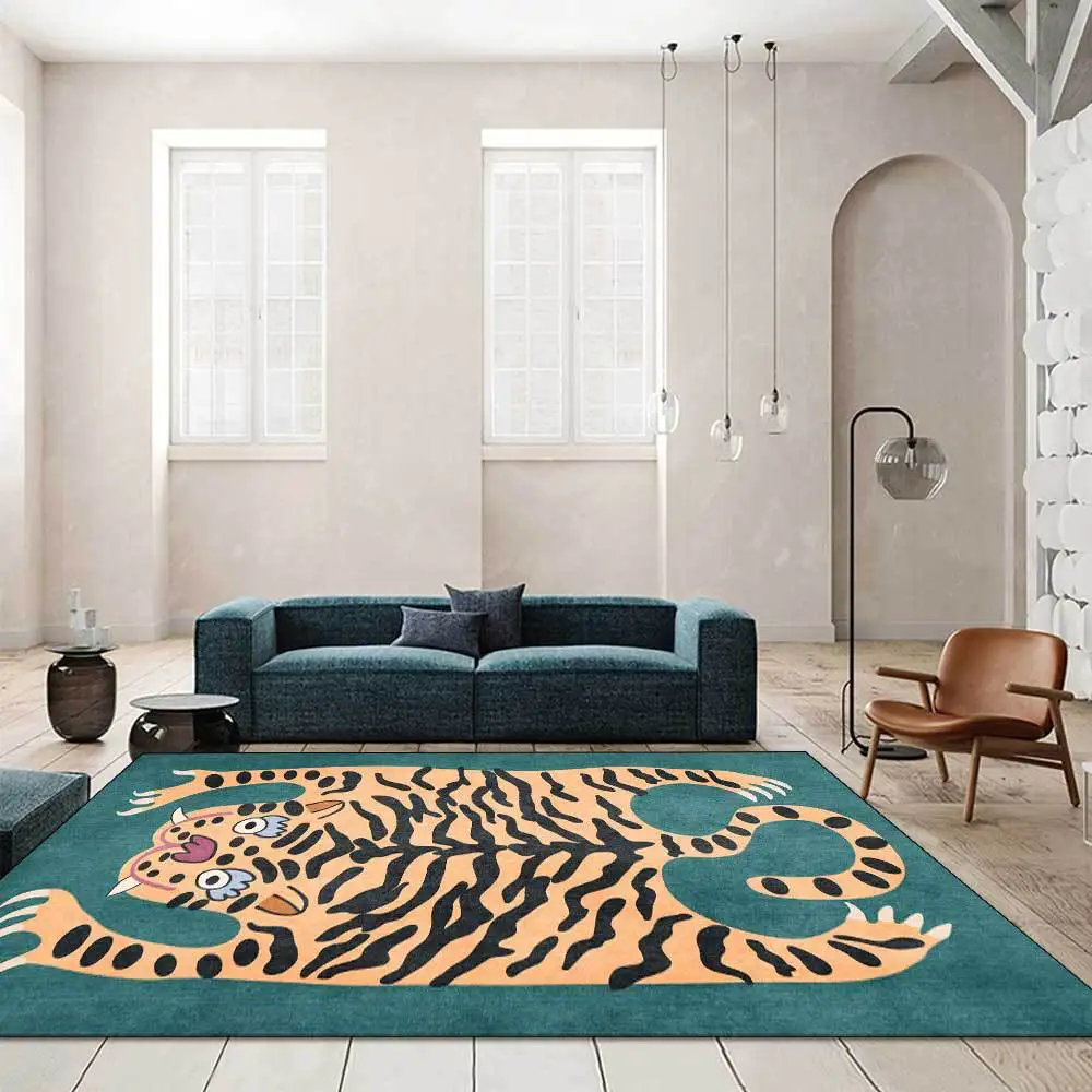 Non Slip Doormat 15.7 Round Area Rug Carpets Rugs for Kids Bedroom Baby Room Play Room Nursery HEOEH Abstract Yellow Animal Tiger Skin Pattern
