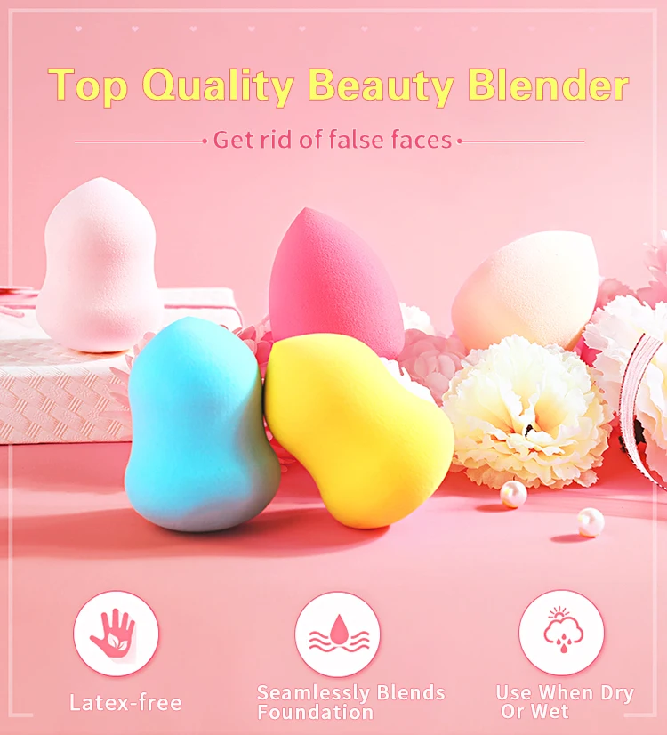 Curved pvc box package Teardrop Powder Puff, Latex free Material makeup sponge free sample