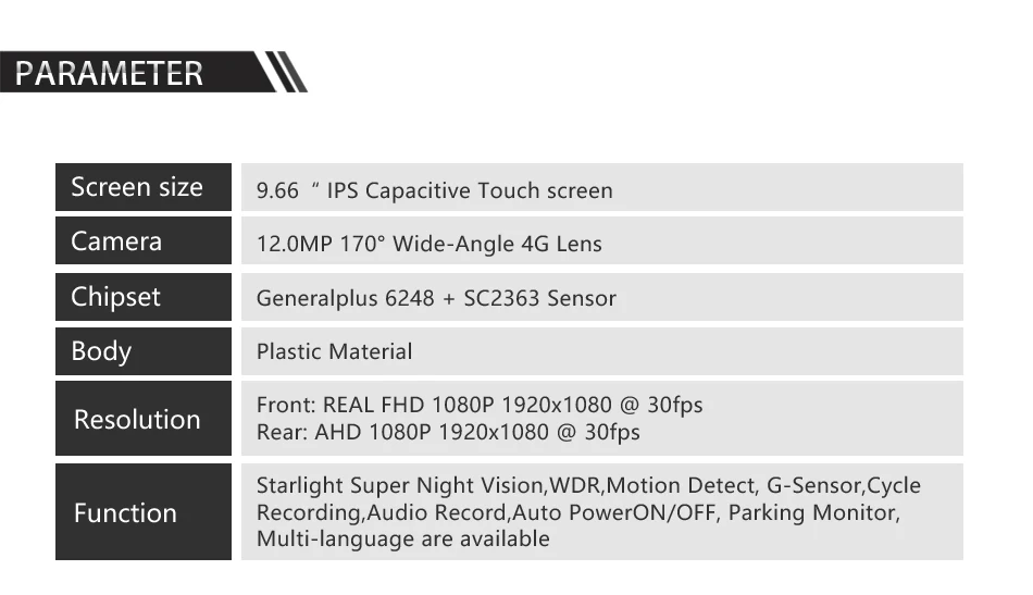 Touch screenTouch screenStream Media Mirror Full Screen Review rearview mirror dvr 9.66"IPS Capacitive Touch screen full hd car road camera