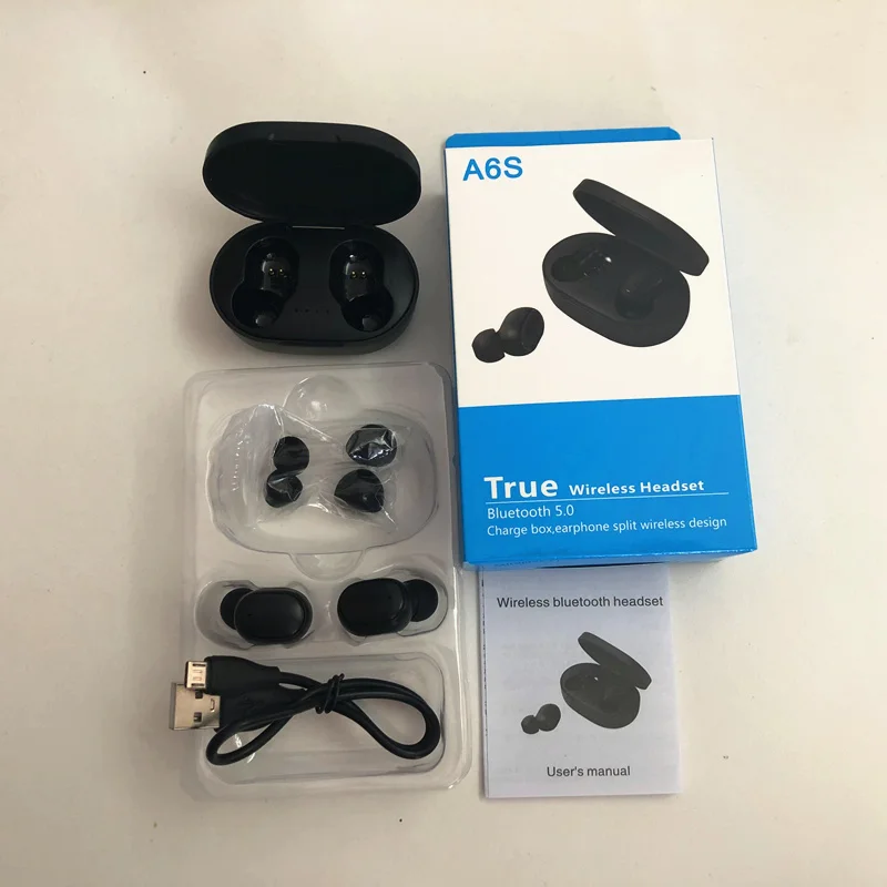 a6s tws wireless earbuds stereo sports v5 true mini headsets earphones xiaomi redmi huawei airdots iphone example
