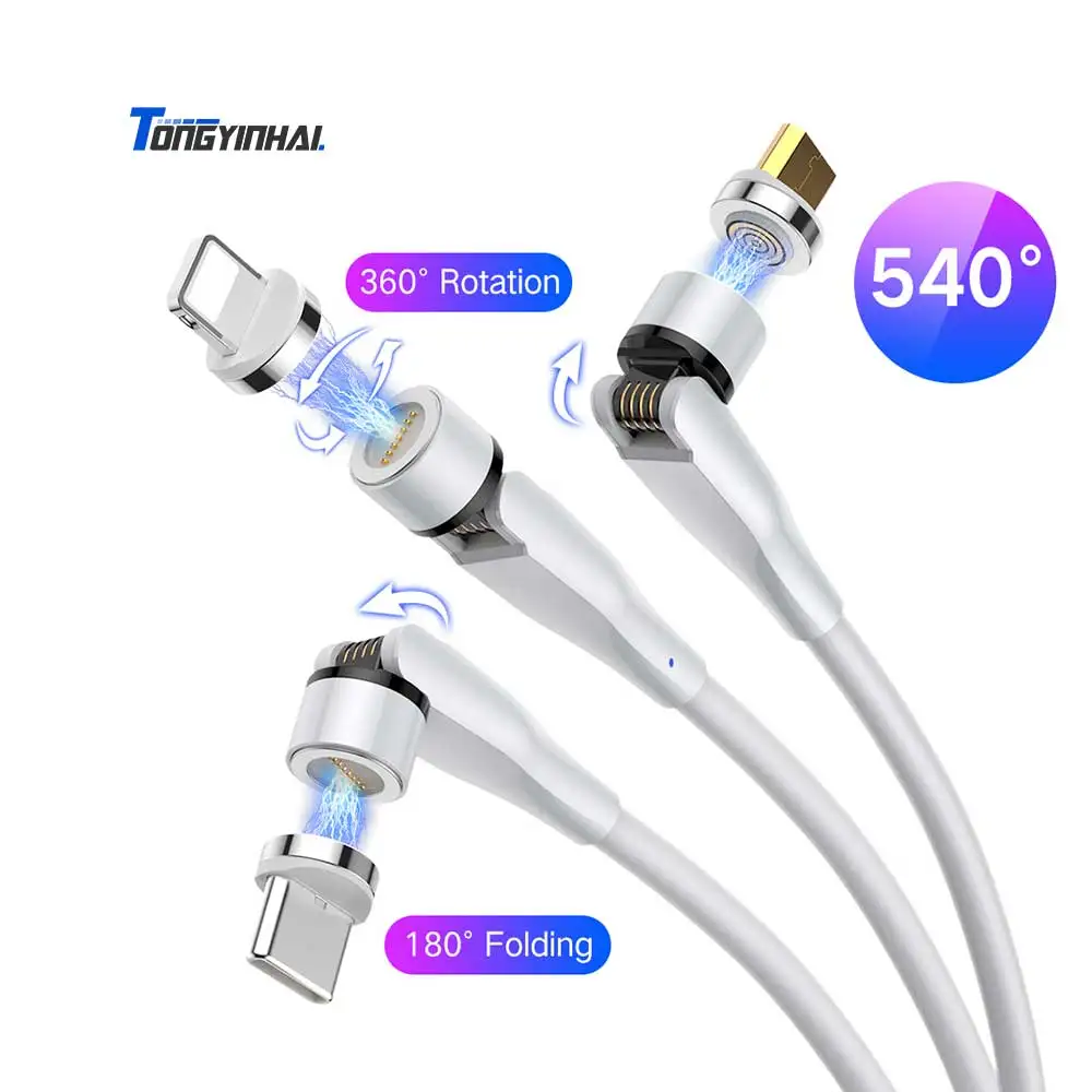 Fast deliver 1m 3.3ft 2m 6.6ft magnetic charging cable 540 Degree 3 in 1 led Magnetic Usb Cable