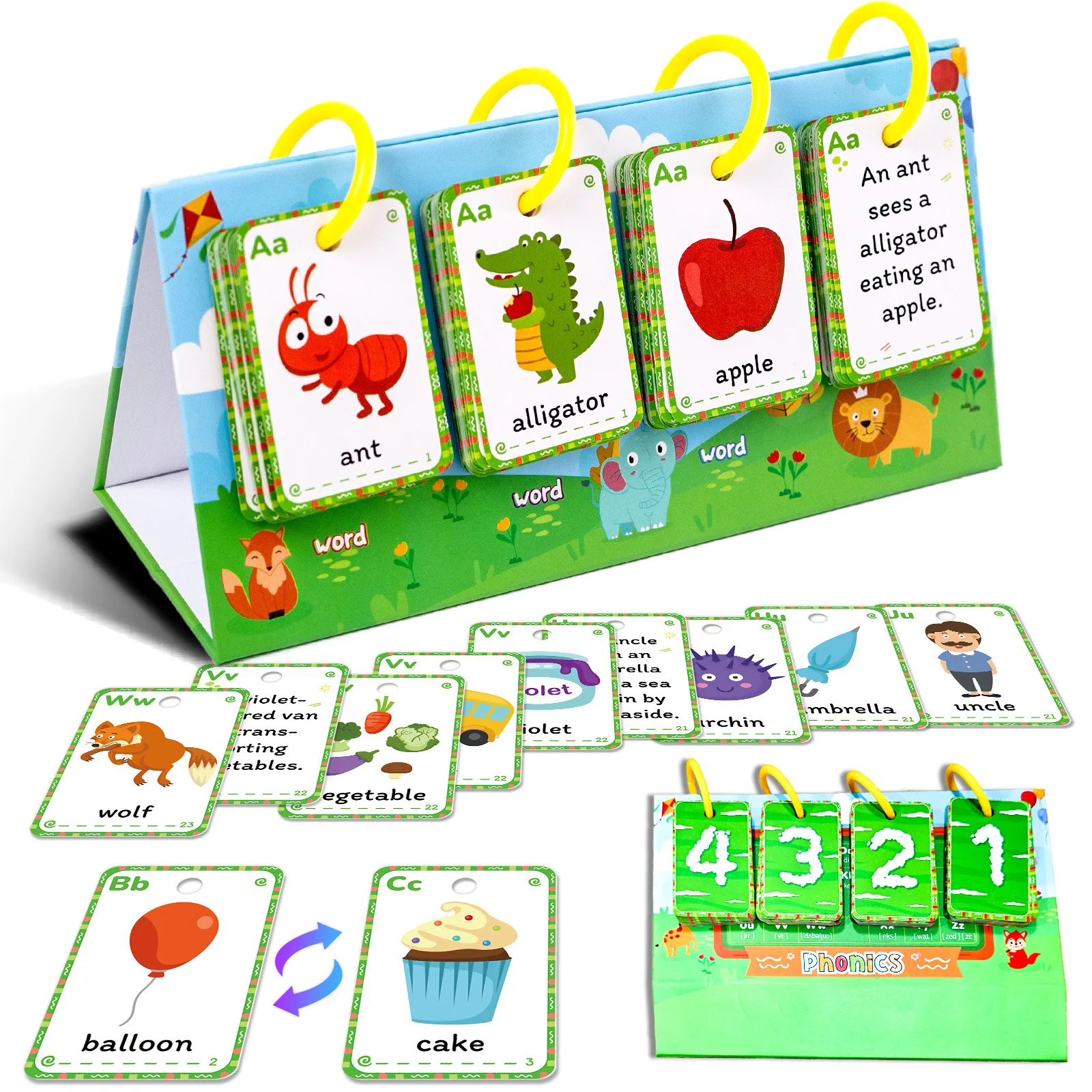 product 104pcs nature spelling words sentences desktop education card english illustration childrens early cognitive parent child-34