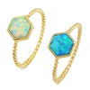 ZG0243 Simple Design Oxagon Shaped Opal Ring 18K Gold Plated Geometric Opal Ring