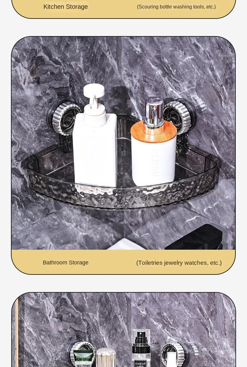 Modern Plastic New Suction Cup Triangle Storage Rack Punch-Free Wall-Mounted Bathroom Toilet Washstand Corner Storage Rack